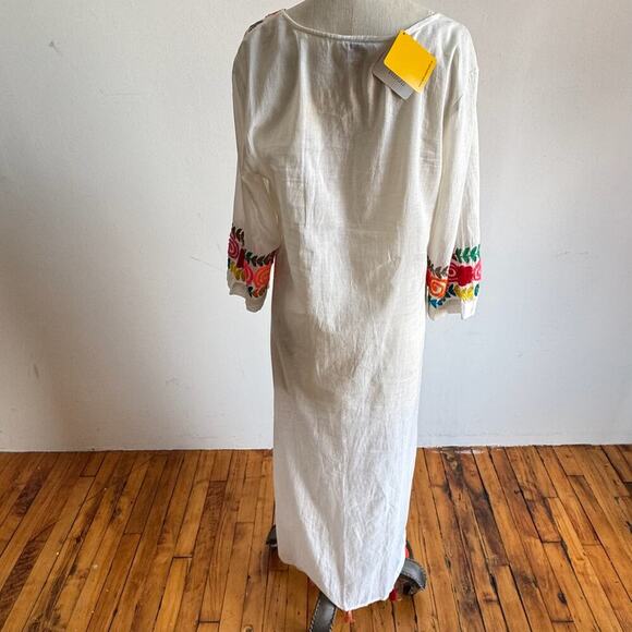NWT ROBERTA ROLLER RABBIT Boho Anastasia White Embroidered Kaftan - Picture 4 of 12
